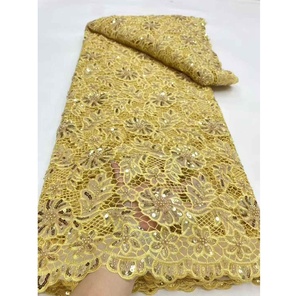 Tissu en dentelle de luxe écologique polyester/coton, 5 yards, prix de gros, dentelle à sequins violets <span class=keywords><strong>pas</strong></span> chère, pour robes africaines pour femmes - Product Image 4