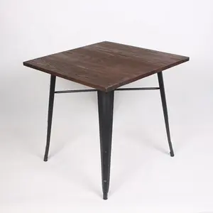 Restaurante estilo industrial americano madeira maciça mesa jantar simples ferro mesa e cadeira combinação café bar mesa