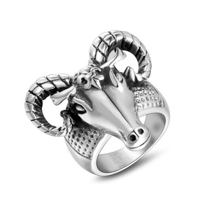 Chinese <b>Style</b> Zodiac Sheep <b>Head</b> Ring Men's Fashion Jewelry SA524 Animal Shape Gift Occasion - Product Image 1