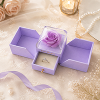 Boîte à bijoux de luxe violette à double ouverture magnétique avec tiroir pour rose éternelle, logo personnalisé en feuille d'or, cadeau de Saint-Valentin
