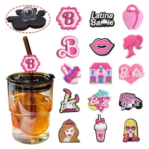 K326 New Fashion Pink Girls Straw Topper Charms Barbi Straw Cover For Party Birthday Girls
