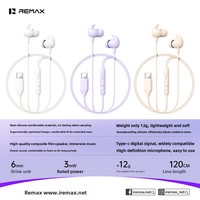 Écouteurs intra-auriculaires filaires Remax avec télécommande, microphone, port Type-C, sans réduction de bruit, non étanches, en silicone