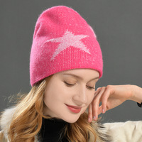 Bonnet tricoté jacquard double couche chaud à étoile à cinq branches, avec bouton et cache-oreilles coupe-vent, à rayures – Prix de gros