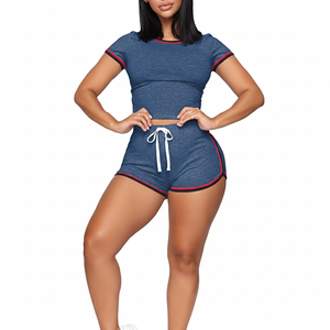 Grey Color 2 Piece <b>Outfits</b> for Women <b>Sexy</b> Clubwear/Loungewear Tracksuit Top Wholesale Custom New Best for Summer - Product Image 1