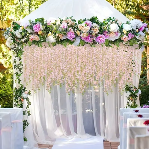 Venta al por mayor <span class=keywords><strong>de</strong></span> fábrica: Decoración <span class=keywords><strong>de</strong></span> pared <span class=keywords><strong>de</strong></span> glicinia colgante, flores artificiales para escaparates, guirnalda <span class=keywords><strong>de</strong></span> glicinia rosa colgante. - Product Image 4