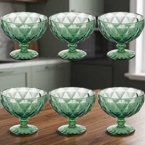 Set di 6 Bicchieri per Gelato Elizabeth Sibilla, 400ml, Verde, Design Vintage, Trasparenti, Lavabili in Lavastoviglie, per Feste - Product Image 3