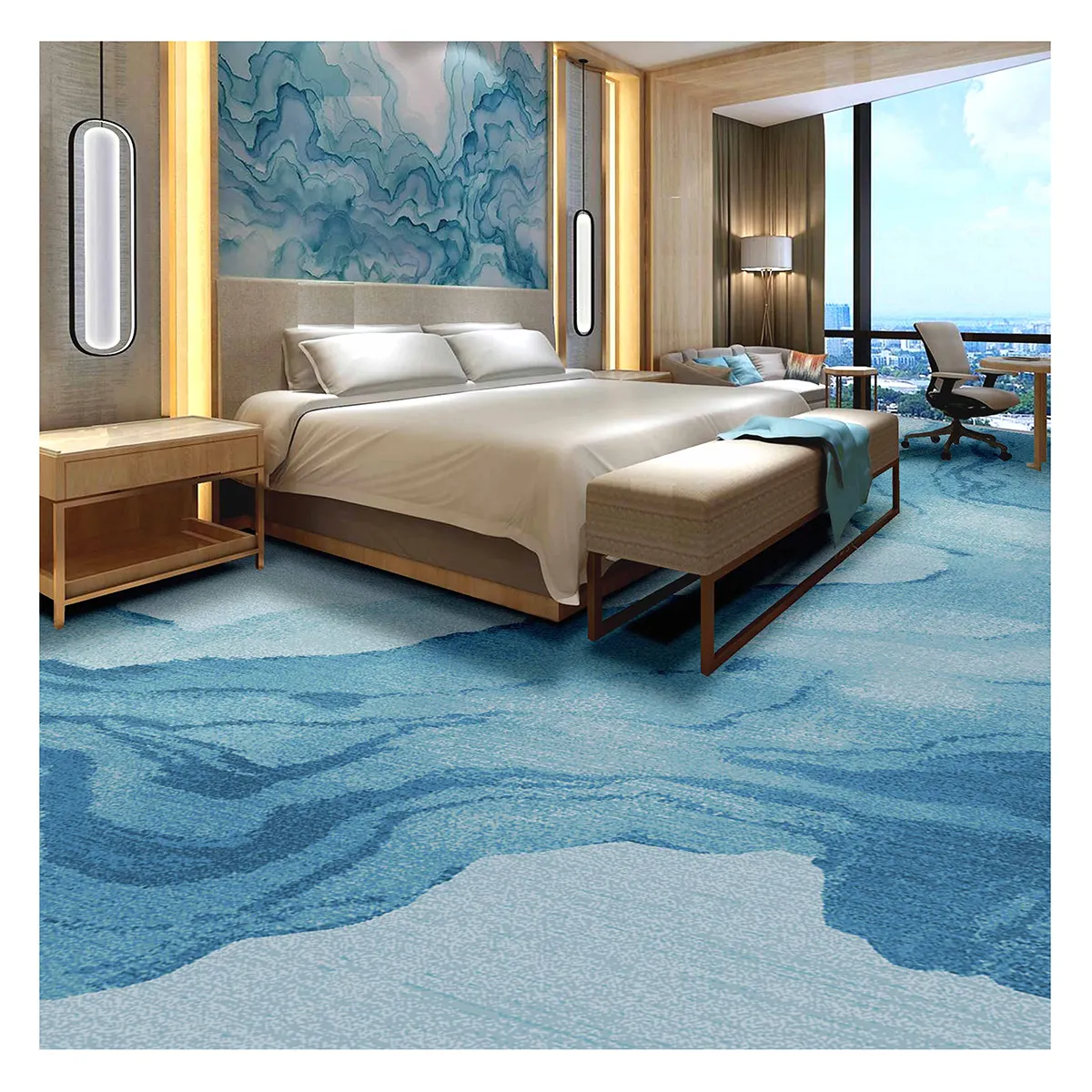 Karpet Hotel Modern axậwoven disesuaikan lorong perjamuan nilon wol dinding ke karpet Dinding