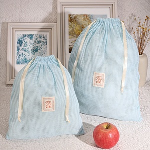 Bolsa con cordón de <span class=keywords><strong>malla</strong></span> de algodón con logotipo personalizado impreso con etiqueta tejida, jabón de vela reutilizable, producto para el cuidado de la piel, bolsa de <span class=keywords><strong>malla</strong></span> de embalaje - Product Image 1