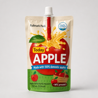Pochette souple personnalisée de 100 ml avec bec verseur et bouchon à vis refermable pour l'emballage de jus de pomme frais en portion individuelle