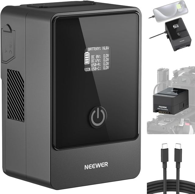 Neewer V Mount Battery PS099E with Type C Cable, 6800mAh 99Wh  Mini V Lock with OLED Display,for Video Camera Monitor Camcorder
