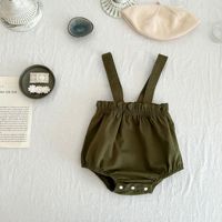 Combinaison bébé Angou, style coréen, automne, 0-2 ans, haut à col de poupée floral, salopette à bretelles, ensemble deux pièces