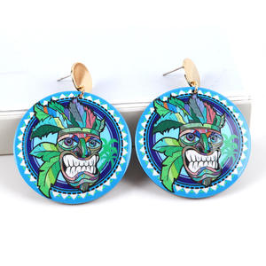 Pendientes acrílicos personalizados con estampado de viento étnico de tortuga mágica de jefe tribal <span class=keywords><strong>primitivo</strong></span> africano, pendientes de gota redondos de moda para mujer - Product Image 3