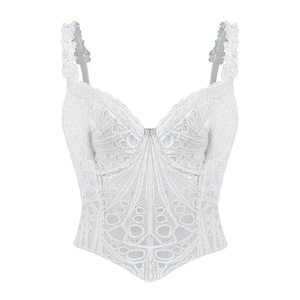 <span class=keywords><strong>Bustier</strong></span> court personnalisable en dentelle ajourée avec bretelles à volants, armatures en acier et baleines, effet gainant et transparent - Product Image 2