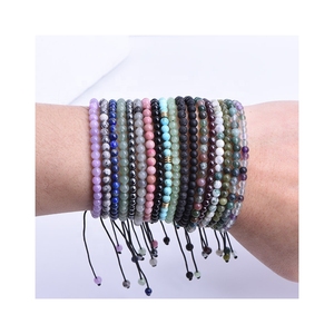 Pulsera de Cuentas Redondas de Piedra Natural de 4 mm, Cuerda Negra Tejida a Mano, Ajustable, de la Amistad - Product Image 1