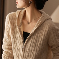 Damen-Kaschmirpullover mit Kapuze, verdickter Strick-Cardigan, einfarbig, lässige Oberbekleidung, Pullover, Suéteres De Mujer