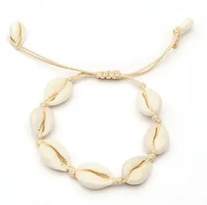 Pulseira de concha feminina ajustável, bracelete de corda concha tornozelo praia