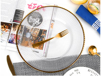 Assiettes de présentation en verre pour mariage avec bord doré, vente en gros