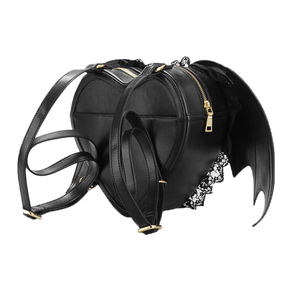 Sac à dos Lolita tendance avec décoration en dentelle, design d'ange noir, sac à dos pour femmes avec ailes de chauve-souris - Product Image 4