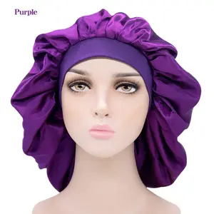 Frauen Haarpflege große Satin Schlafmütze elastische Breitband Hut Satin gefüttert Haar Mützen