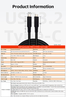 Cable USB Tipo C en Ángulo de 90 Grados con Funcionalidad Completa, 5m/7.5m, USB3.2 Gen2, PVC, para Laptop, Monitor, Altavoz, Sincronización 4K60HZ, PD100W, 20G