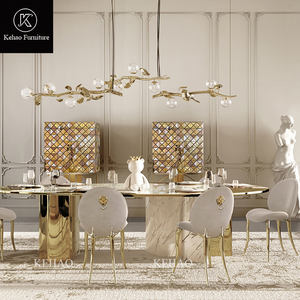 Ghế ăn sang trọng thoải mái chân kim loại mạ vàng nội thất gia đình ghế ăn bọc nhung màu be ghế ăn hiện đại biệt thự - Product Image 2