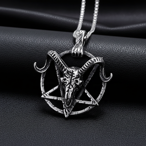 Colliers pendentifs personnalisés en acier inoxydable Yunnique, breloques Baphomet, crâne de chèvre, pentagramme, satanique, occulte, vintage, cadeau pour homme - Product Image 1