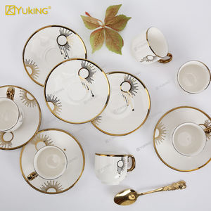 Набор из 6 роскошных арабских кофейных чашек с золотым ободком – фарфоровая посуда для напитков с блюдцами и подарочной коробкой - Product Image 2