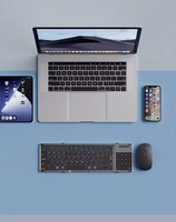 Keyboard Mini BT Nirkabel Lipat 3 Lipatan 78 Tombol Populer, Dapat Diisi Ulang, Dilengkapi Touchpad Mouse untuk Android Windows iOS