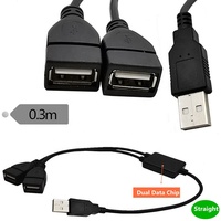 0,3 m schwarzes USB 2.0-Adapterkabel Doppel buchse Rechts Links Winkel Y Splitter Hub Braid Shield ing Stecker 2 Dual USB-Buchsen