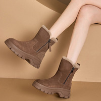 Bottes d'hiver pour femmes, mi-mollet, chaudes, avec fermeture éclair latérale, dessus en daim de vache, semelle extérieure en caoutchouc à crampons, doublure en fourrure, plateforme, bottes d'hiver OEM