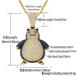 Collier pour homme en gros, collier avec pendentif <span class=keywords><strong>Pokémon</strong></span> Go Kirby, plaqué or 18 carats, laiton, zircon, bijoux hip hop, cadeau de fête - Product Image 3