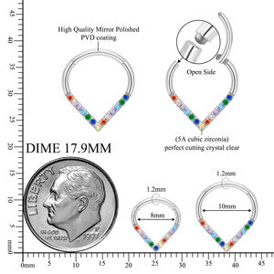 ASTM F136 titanio corazón forma CZ ópalo incrustaciones tabique aro nariz anillo cartílago Tragus Helix segmento pendientes cuerpo Piercing joyería - Product Image 4
