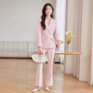 Women's Pink Suit <b>Set</b> Full Sleeve Polyester Formal Wear Spring Anti-Wrinkle <b>Office</b> Workwear - Product Image 1