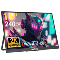 Monitor Portátil de 16 Pulgadas 2K 240Hz QHD IPS, Pantalla Externa para Juegos, 133% SRGB 2560x1600P Mate USB C para PS5, Laptop, Xbox