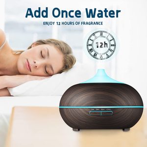 Diffuser Aroma minyak esensial ultrasonik, kendali jarak jauh 550ML, penyebar aromaterapi rumah tanpa air lampu LED serat kayu - Product Image 2