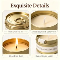Bougies parfumées en boîte métallique dorée avec cire végétale, parfums faits à la main de style nordique pour hôtels et usage domestique