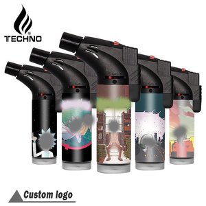 TECHNO OEM ODM azul llama ajustable a prueba de viento butano seguro electrónico asado recargable cigarro Jet Slant antorcha encendedor con cerradura - Product Image 1