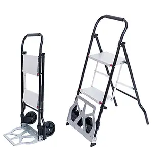 单梯子手推车多功能行李车3步踏板铝钢可折叠手推车活动梯子手推车