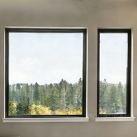 Ventana de Vidrio Fija de Doble Acristalamiento de Aluminio Negro de Estilo Moderno, Ventanas Abatibles Antirrobo para Exteriores