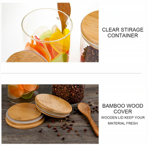 Pot en verre avec cuillère en bois, lavable, 450 ml, anneau en silicone d'étanchéité, bouteille de cuisine, organisateur de restaurant avec couvercle - Product Image 5