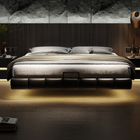Lit flottant suspendu moderne de luxe léger et minimaliste, avec base rembourrée en cuir synthétique, cadre de lit double avec rangement, tailles King et Queen
