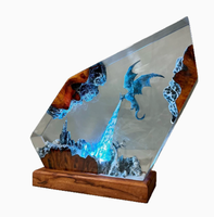 Lampe de table en résine époxy Dragon de Feu, faite à la main, éco-responsable, petite et moderne, certifiée APCITL, avec port USB, LED dimmable 2700K blanc chaud
