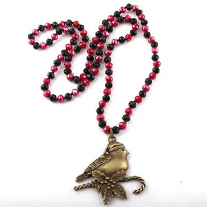 Fashion Glass Long Knotted Crystal Necklaces Alloy Xmas bird Pendant Women Ethnic Necklace