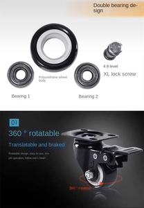 Rodízios Industriais de Polipropileno com Base/Placa, Rodas Giratórias Pequenas com Freio para Móveis, Camas e Mesas, 1.5-2.5 Polegadas, Pretos - Product Image 3