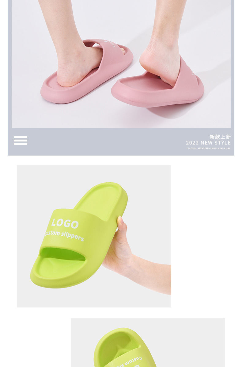 Custom Logo Thick Bottom Slippers EVA Indoor Outdoor Bathroom Slippers Beach Slide Shoes