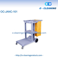 Chariot de nettoyage O-Cleaning à 3 étagères en plastique sur roulettes, chariot de ménage, chariot de service de nettoyage pour hôtel