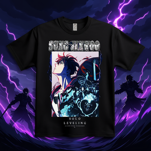 Camiseta Negra para Hombre de Solo Leveling Sung Jinwoo, con Licencia Oficial, Estampado Digital, Corte Regular, Cuello Redondo, Informal, de Algodón - Product Image 2