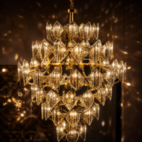 Lustre en cristal de verre multicouche en or de luxe sur mesure, non standard, moderne, grand luminaire suspendu LED pour hall d'hôtel, villa, salle