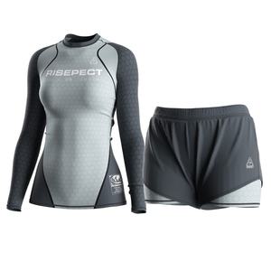 Conjunto Deportivo Premium para Mujer MMA, Corte Ajustado con Costuras Planas Personalizadas, Rashguard y Pantalones Cortos Transpirables de Doble Capa - Product Image 1