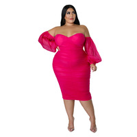 Ventes en gros d'usine, robes sexy en maille serrée, tenues plissées à manches longues, robe grande taille, robe de soirée grande taille